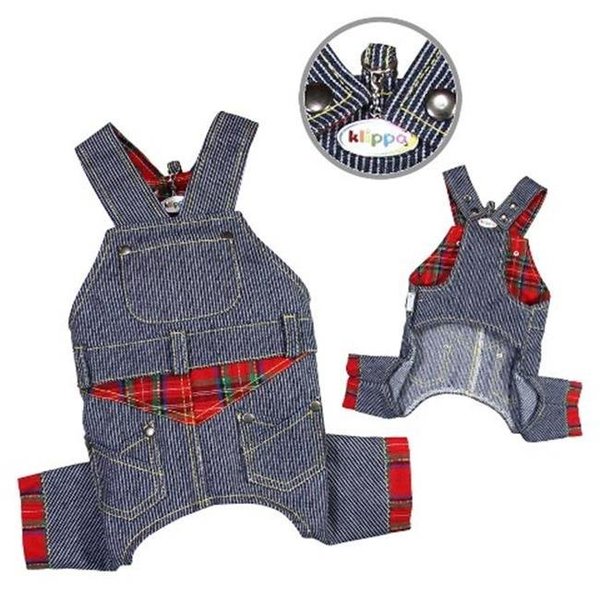 Klippo Pet Klippo Pet KBD064SZ Adorable Stripy Denim Overall - Small KBD064SZ